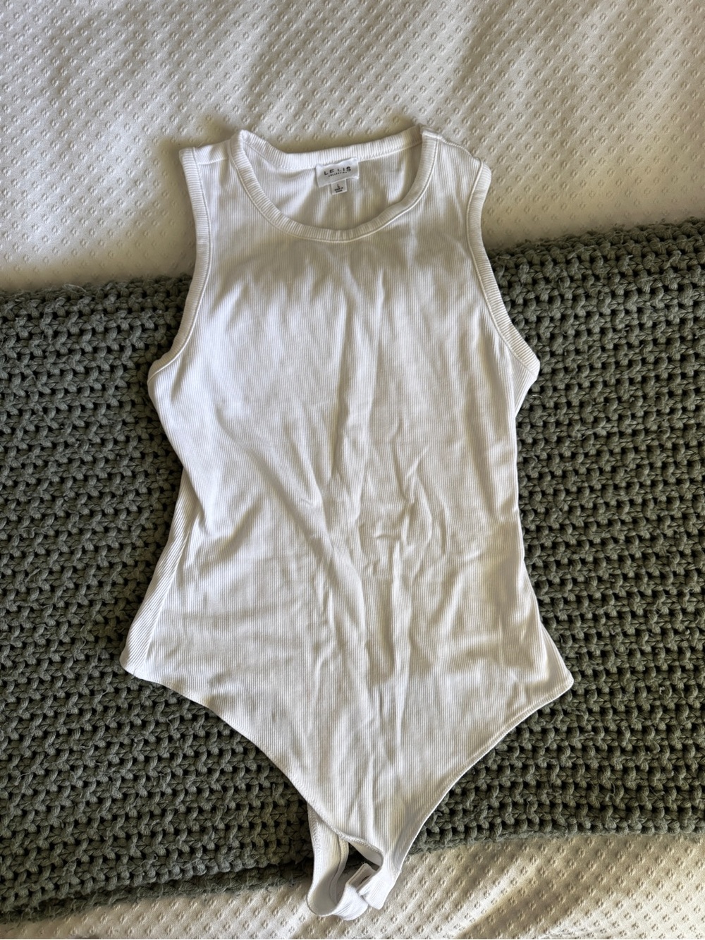 Le Lis White Ribbed Tank Bodysuit